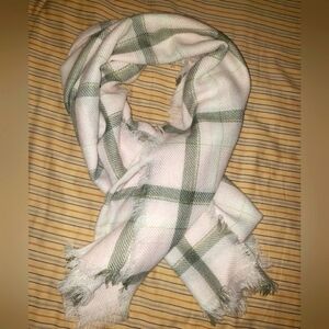 Pink and Gray Plaid Blanket Scarf, One Size